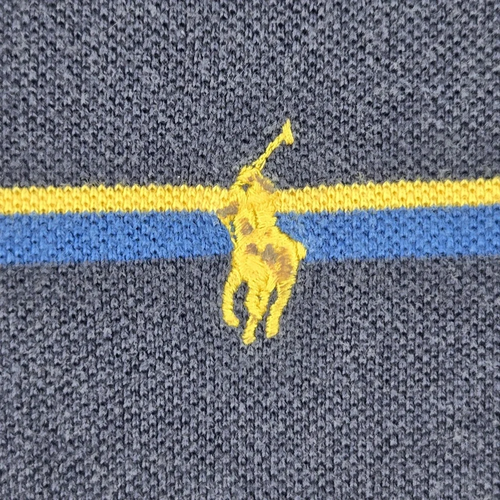 Polo‎ By Ralph Lauren Men Polo XL Navy Pony Embroidery Striped Button Logo Short